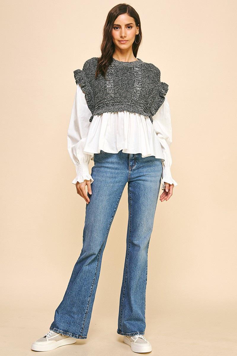 Black Knit Combo Blouse