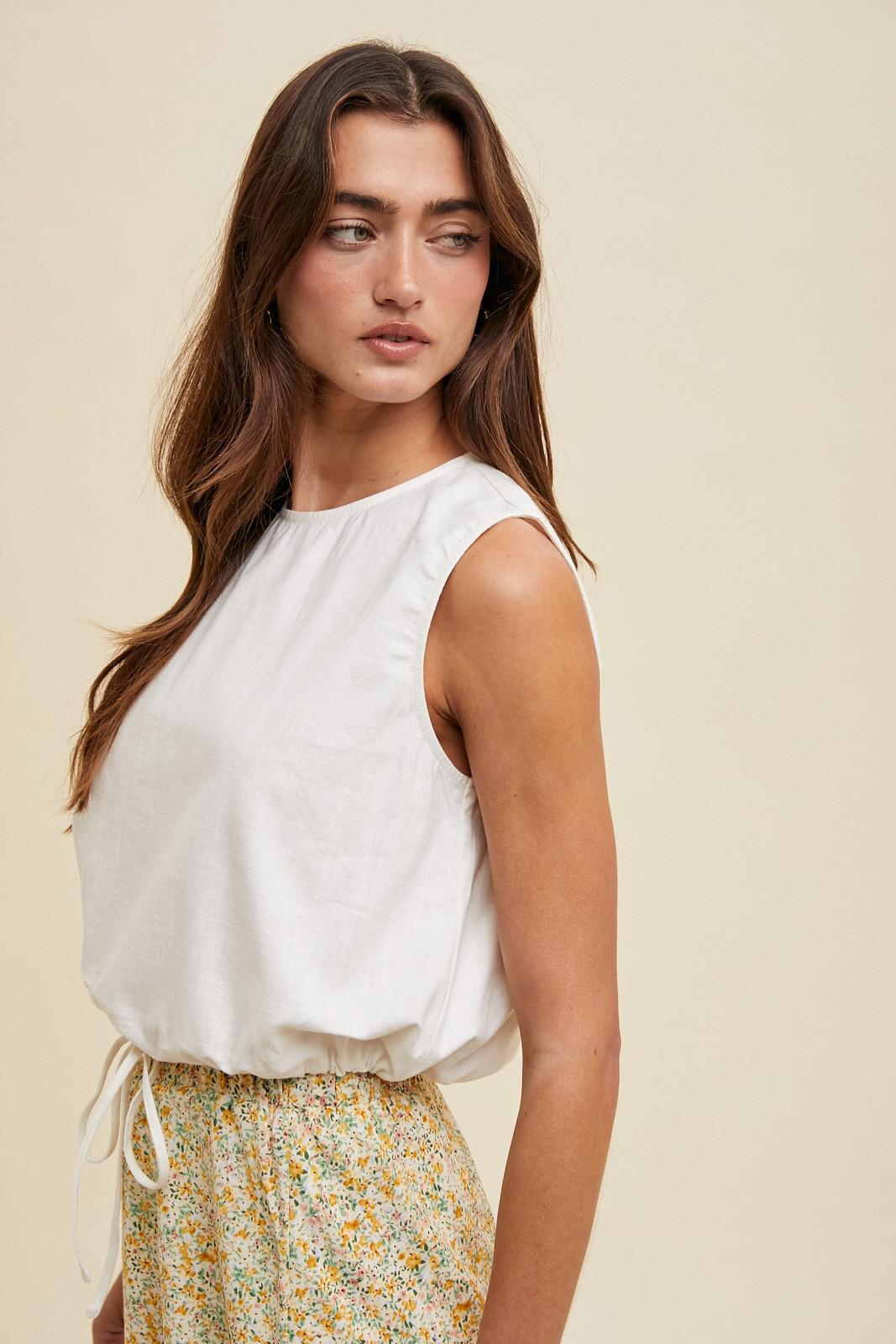 Off White Linen Bubble Tank