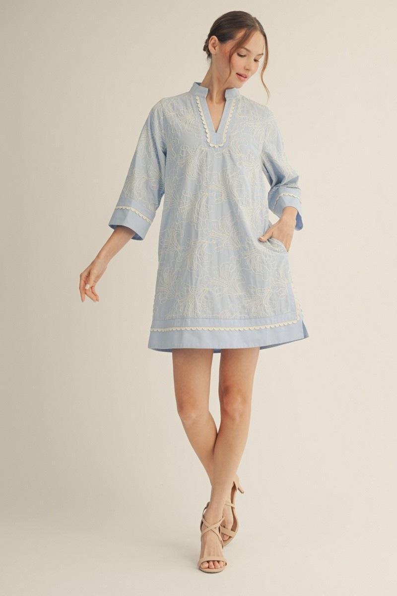 Baby Blue Embroidered Shift Dress
