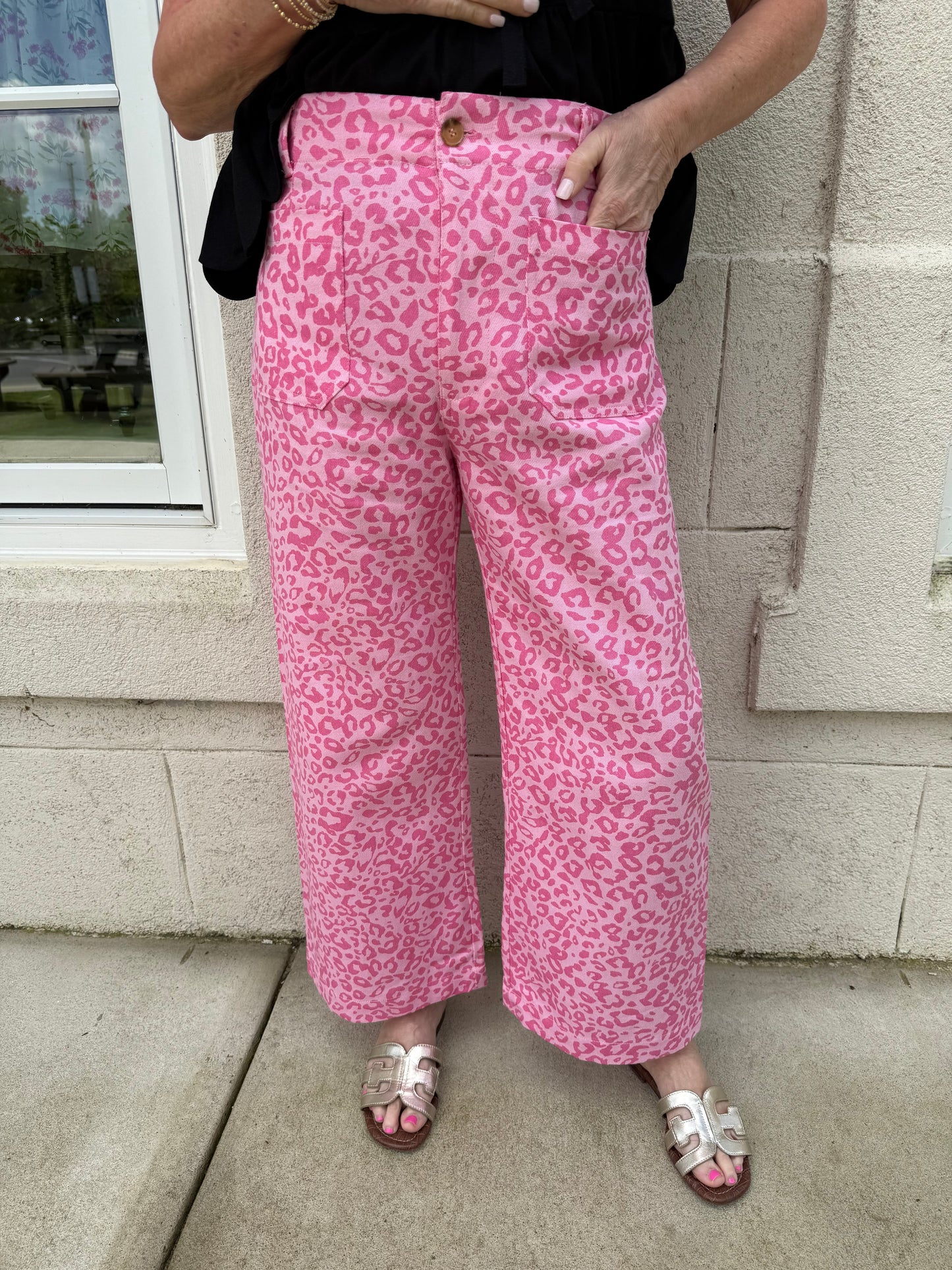 Pink Leopard Cropped Ankle Pants