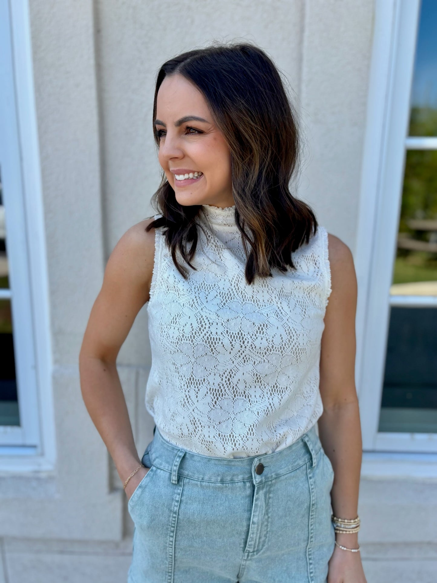 Cream Floral Lace Top