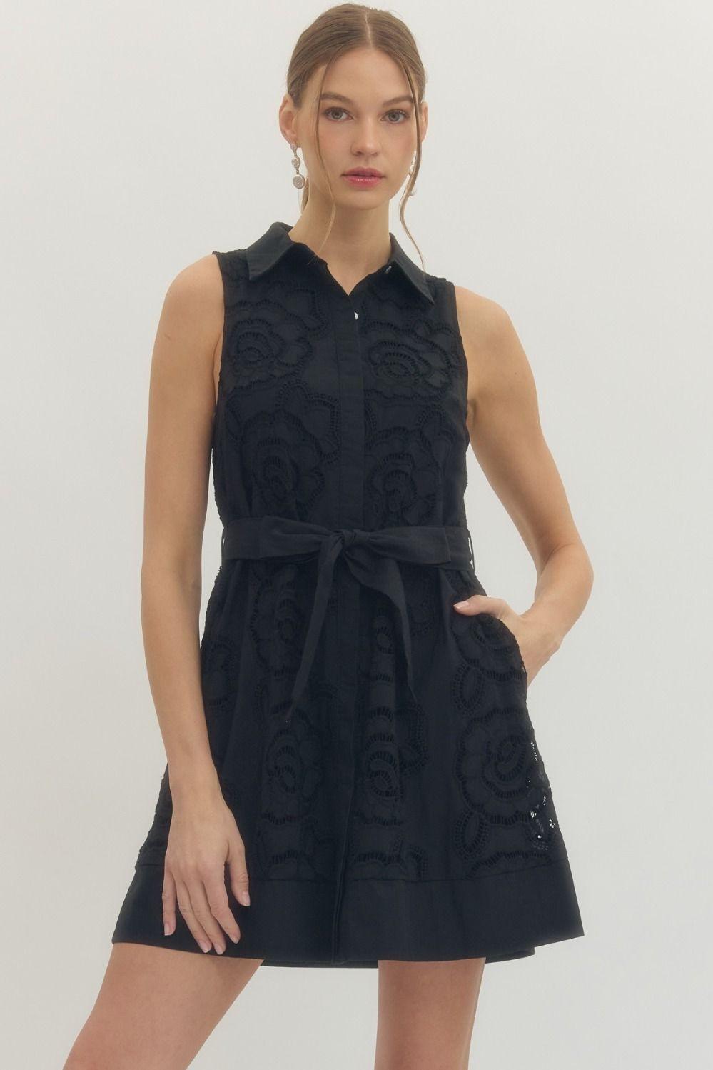 Black Floral Lace Mini Dress