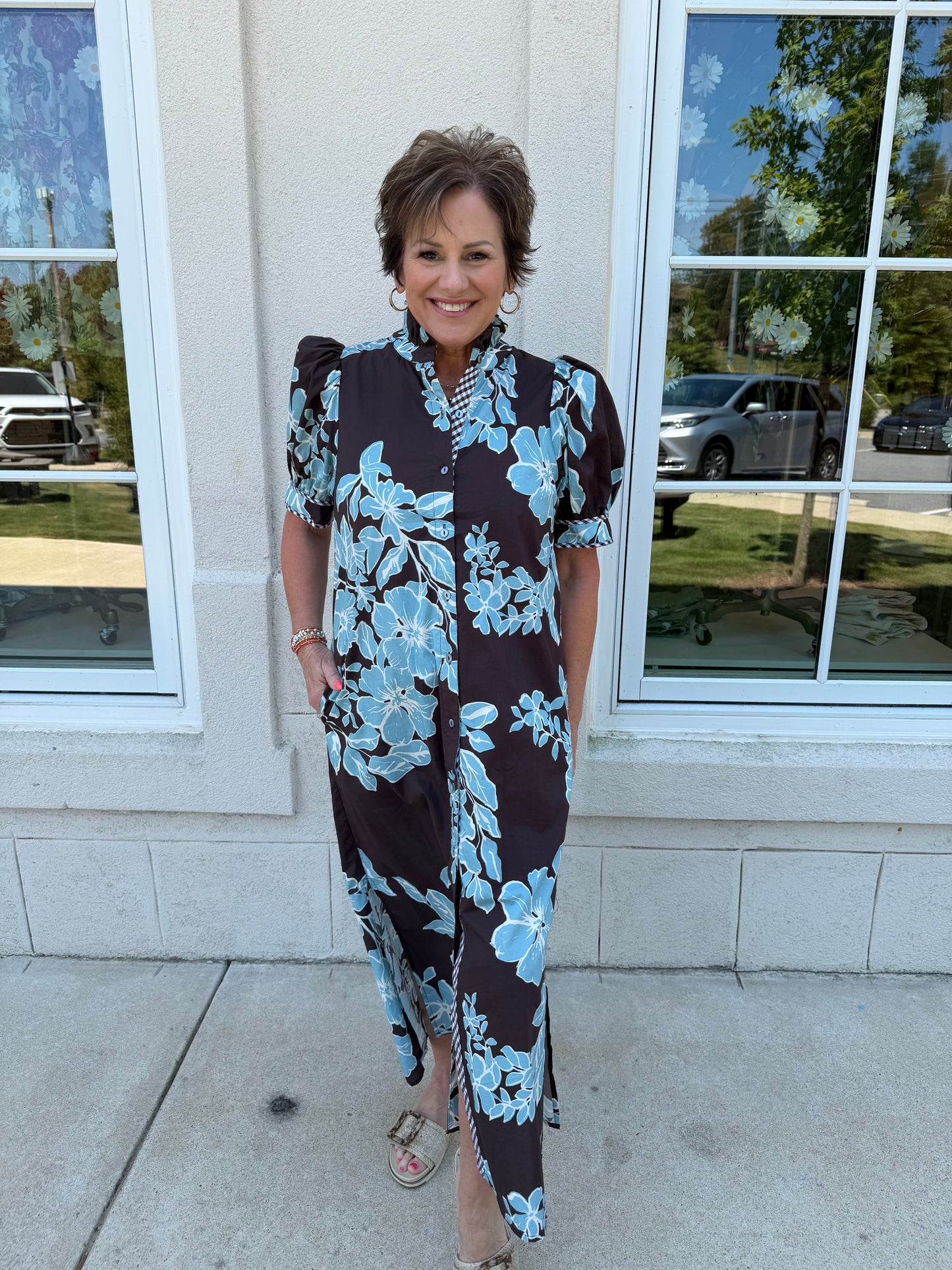 Brown and Turquoise Floral Dress