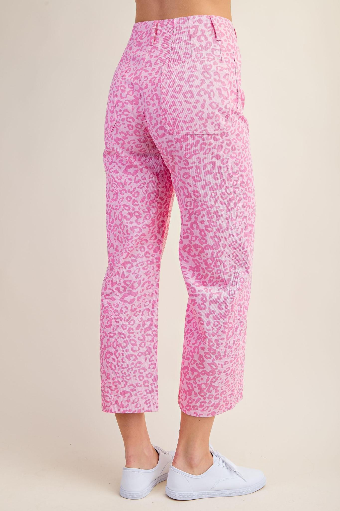 Pink Leopard Cropped Ankle Pants