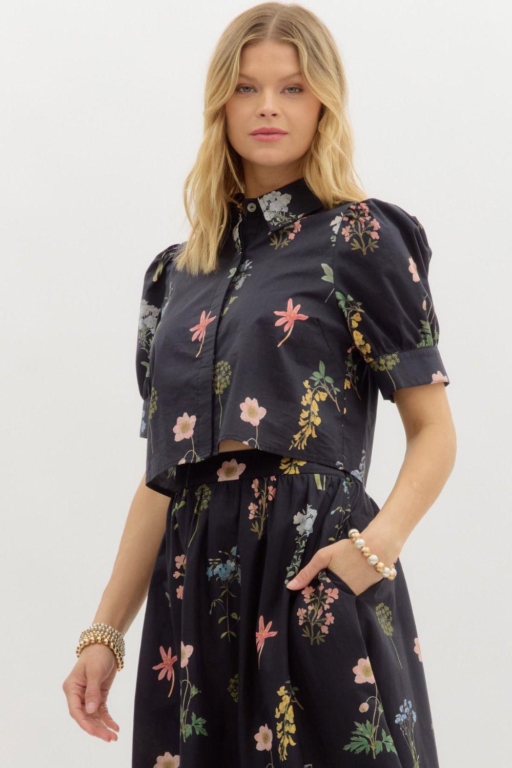 Black Floral Two Piece Midi Set
