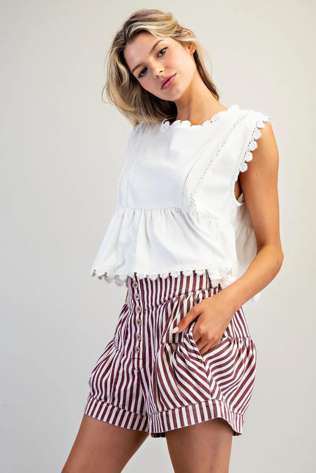 Cranberry Striped Button Down Shorts