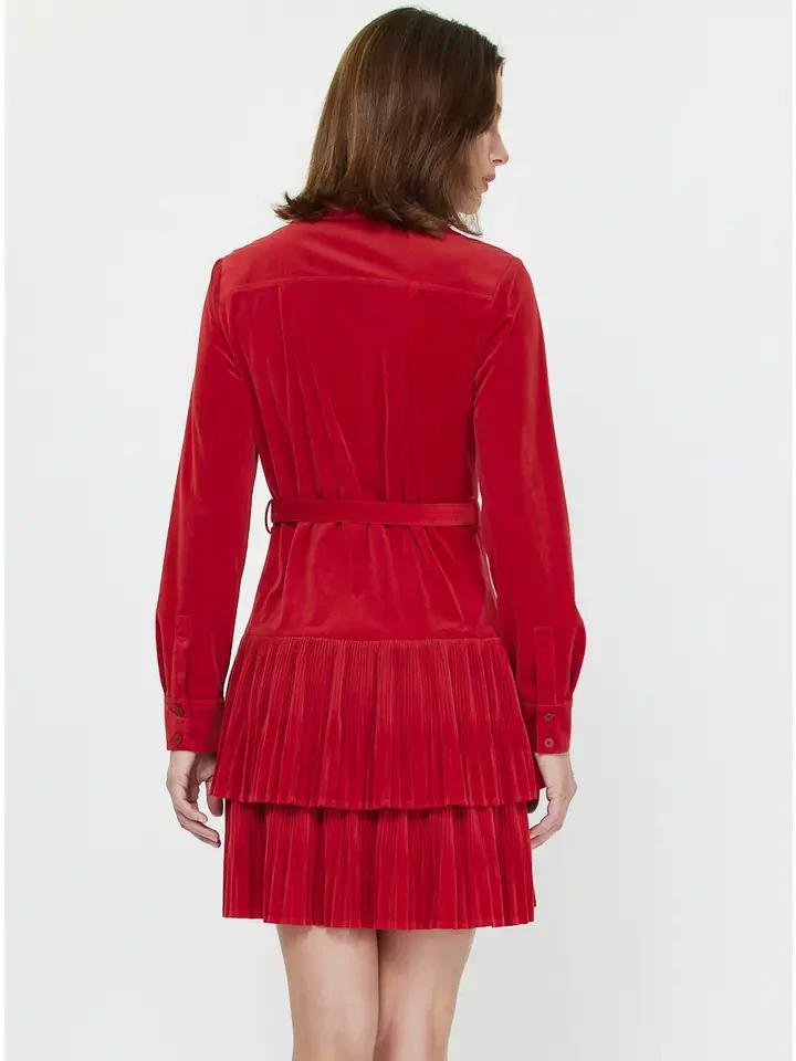Red Velvet Pleated Tiered Mini
