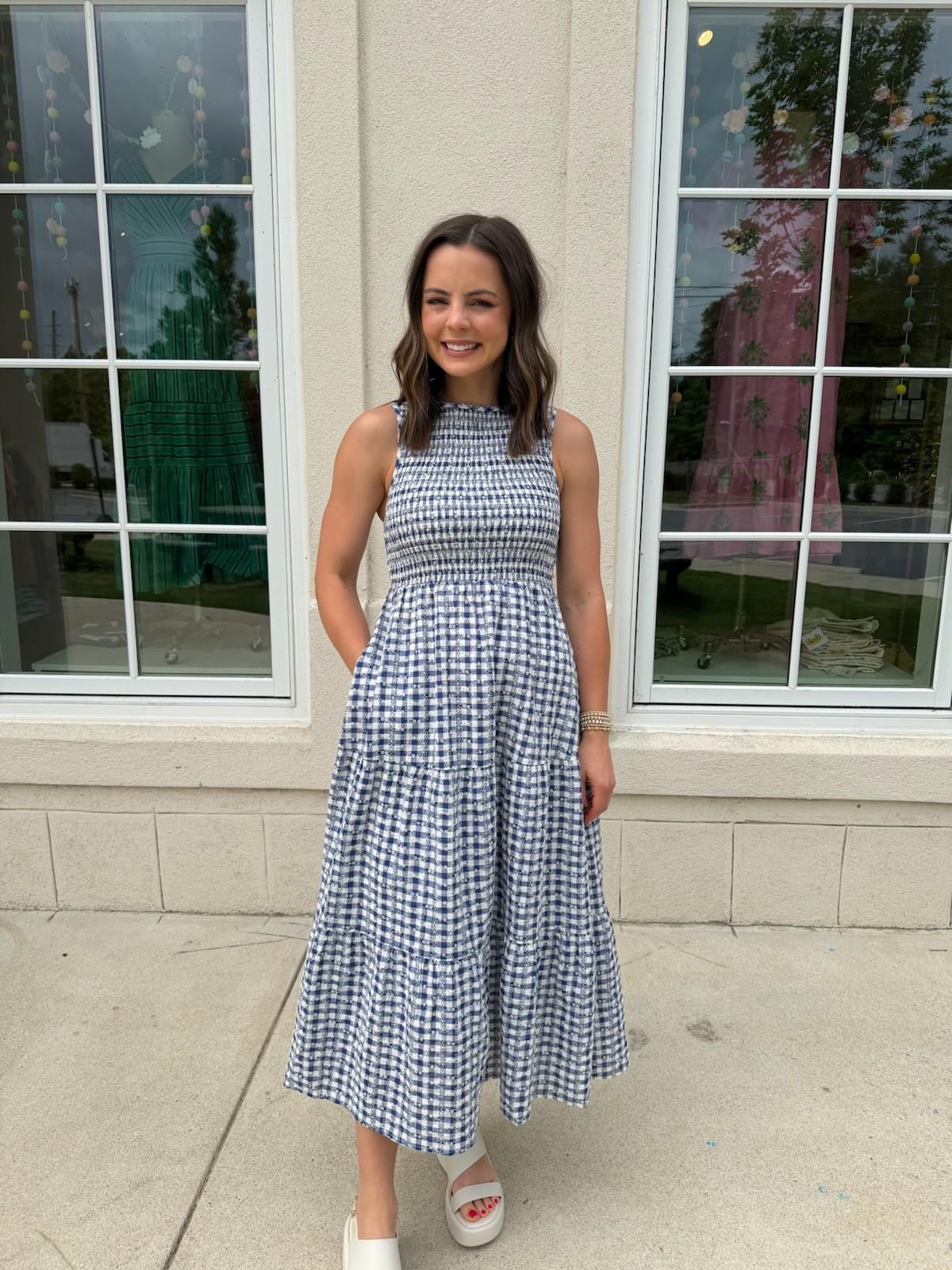 Navy Gingham Patterned Dress