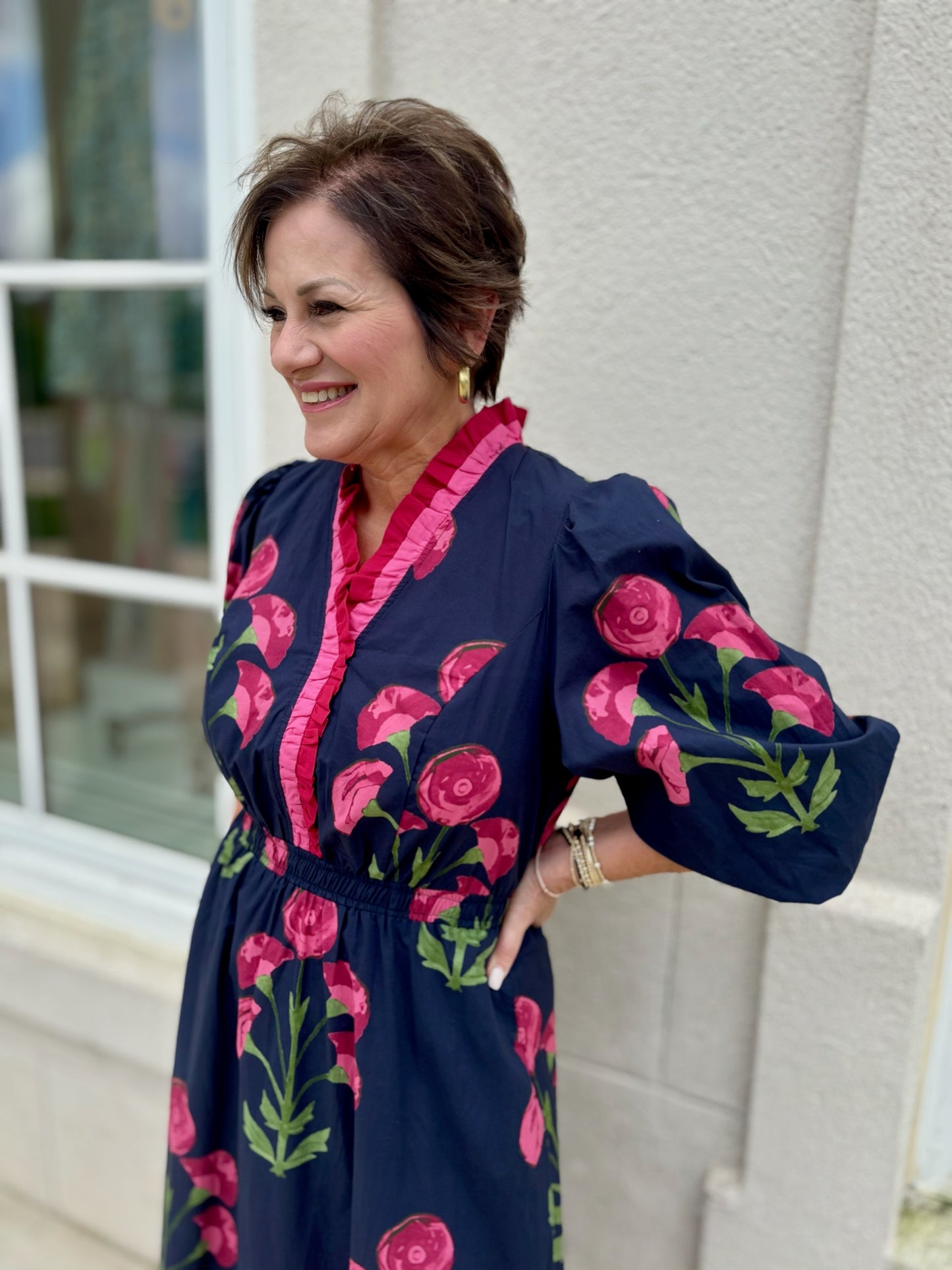 Navy Mix Floral Midi