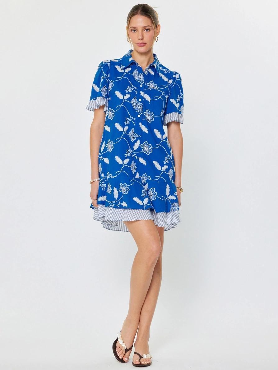 Blue Botanical Floral Embroidery Dress