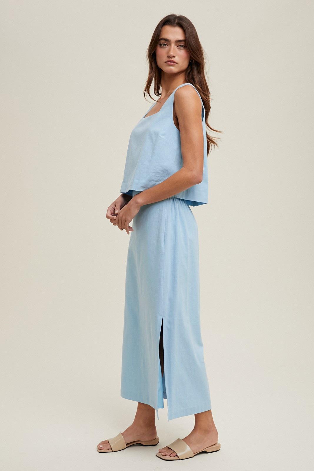 Sky Square Neck and Tank Skirt Set