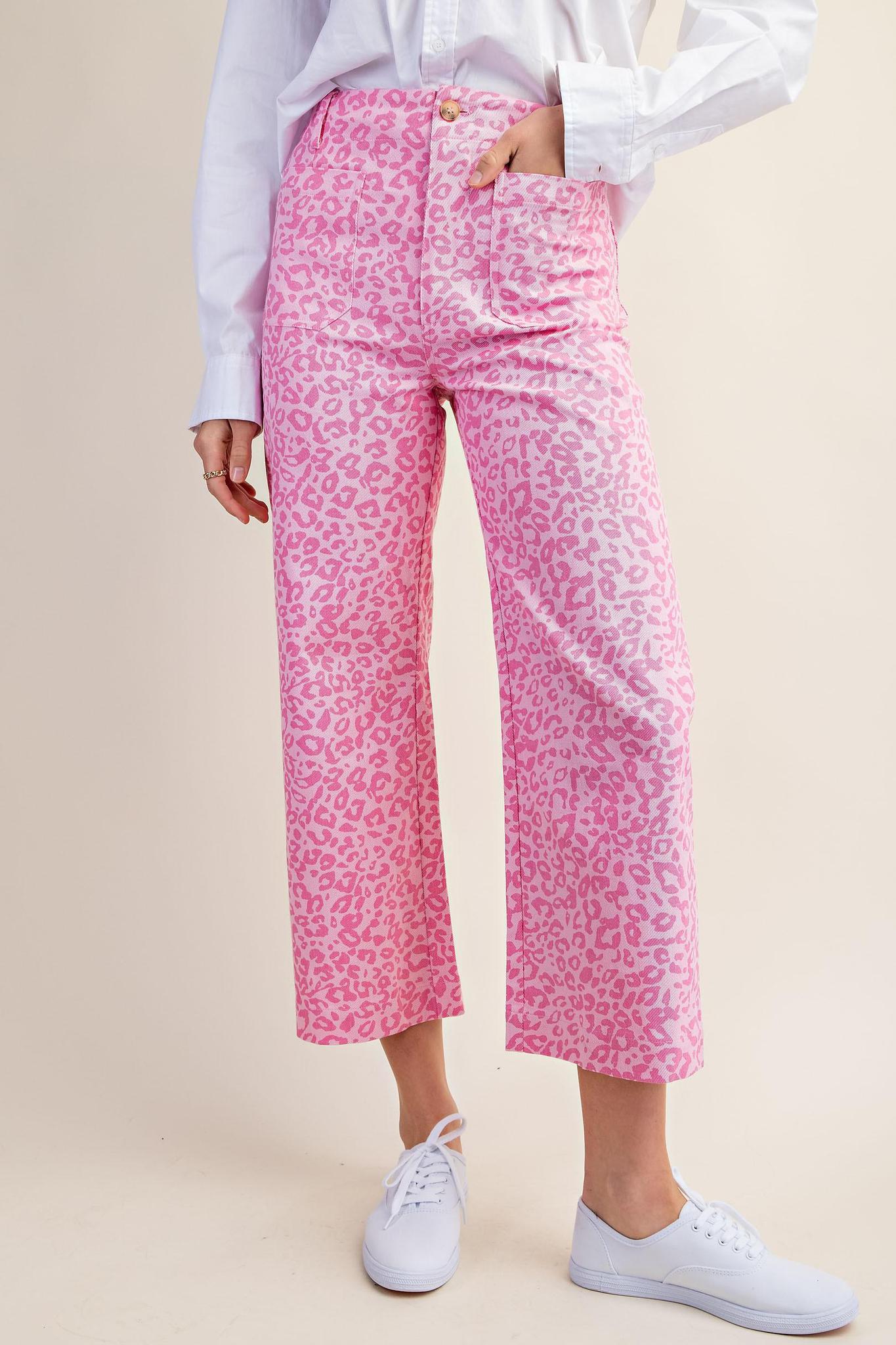 Pink Leopard Cropped Ankle Pants