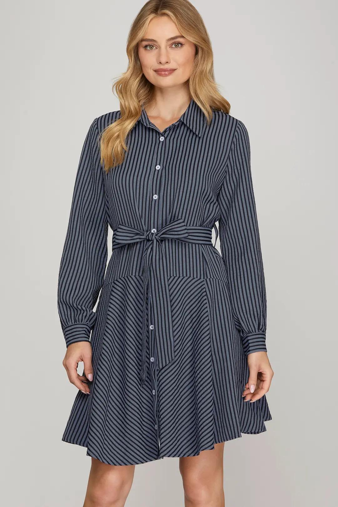 Navy Striped Mini Dress