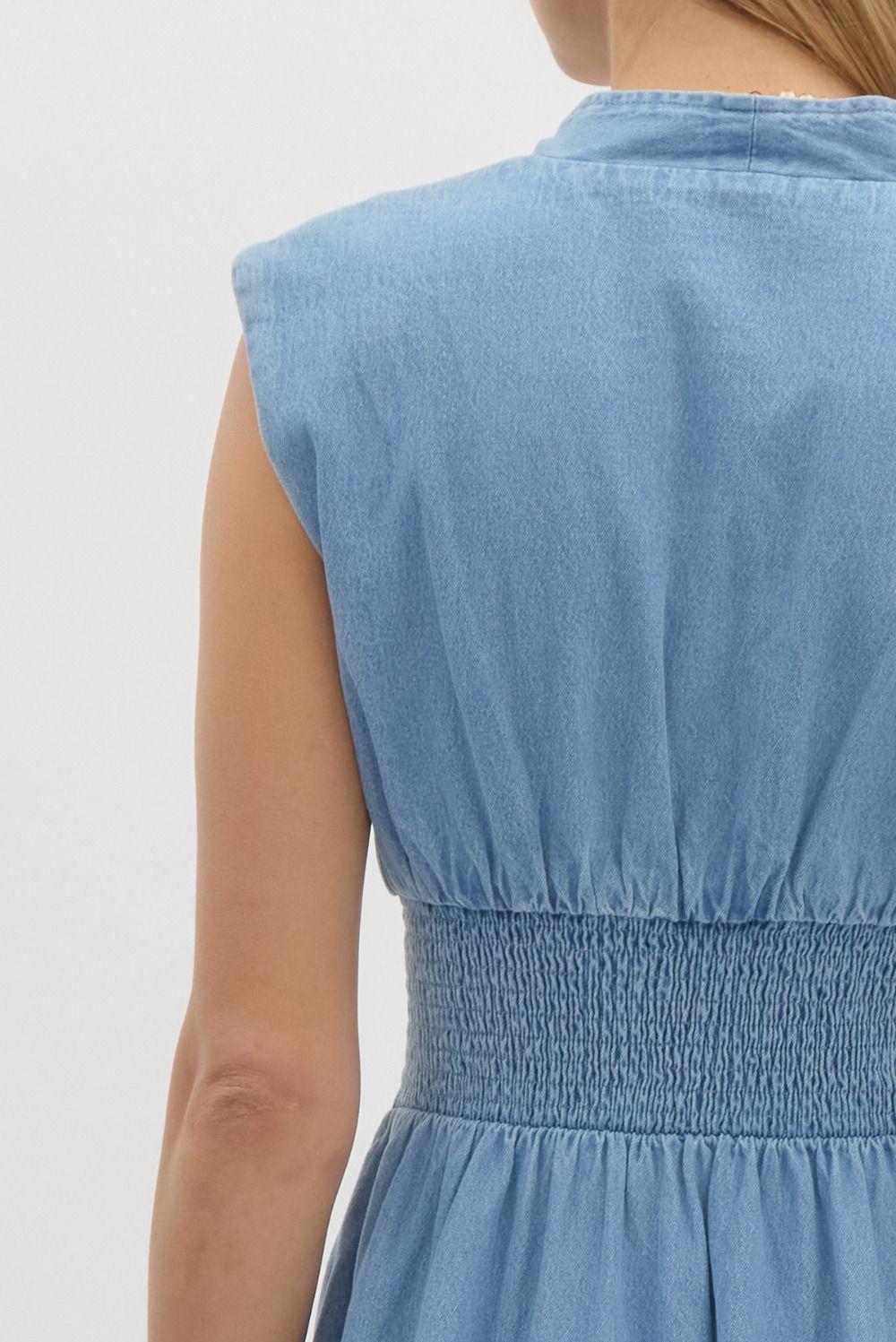 Light Blue Denim Zipper Dress