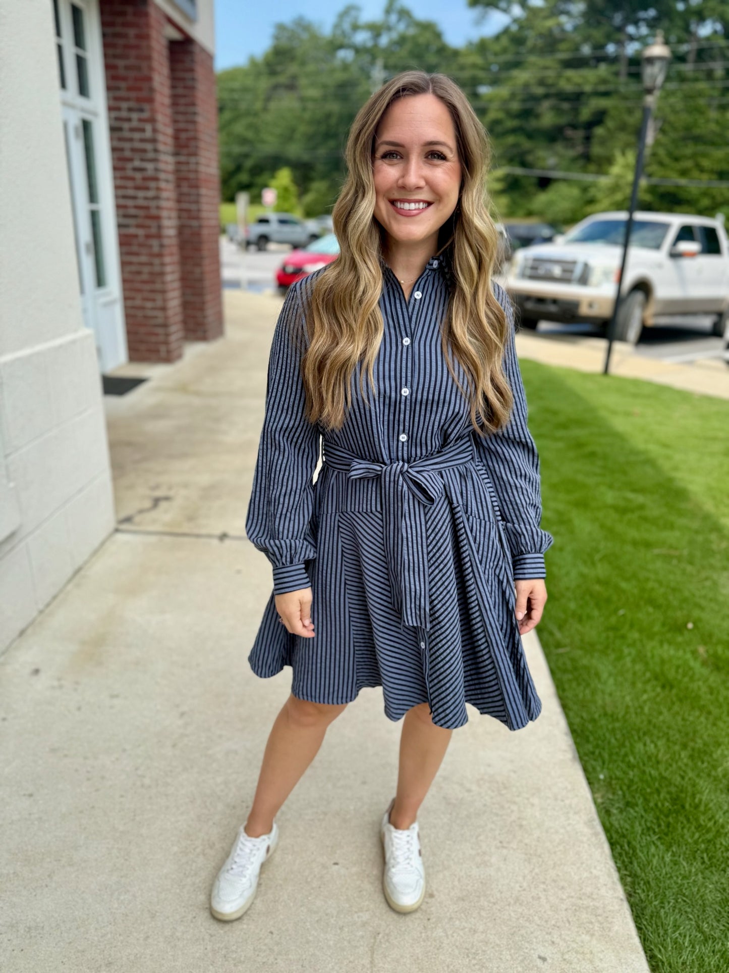 Navy Striped Mini Dress