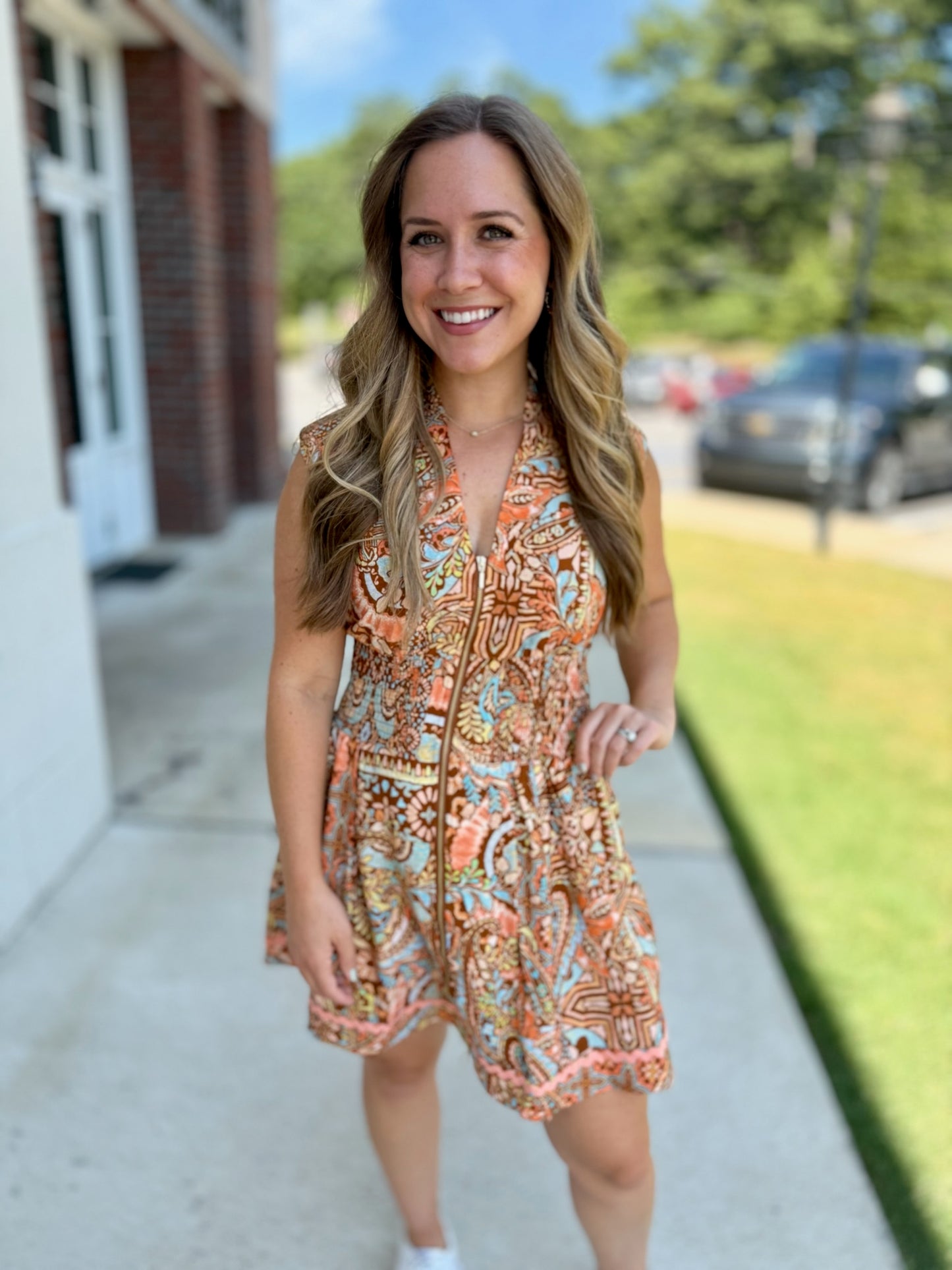 Rust Decorative Trim Dress