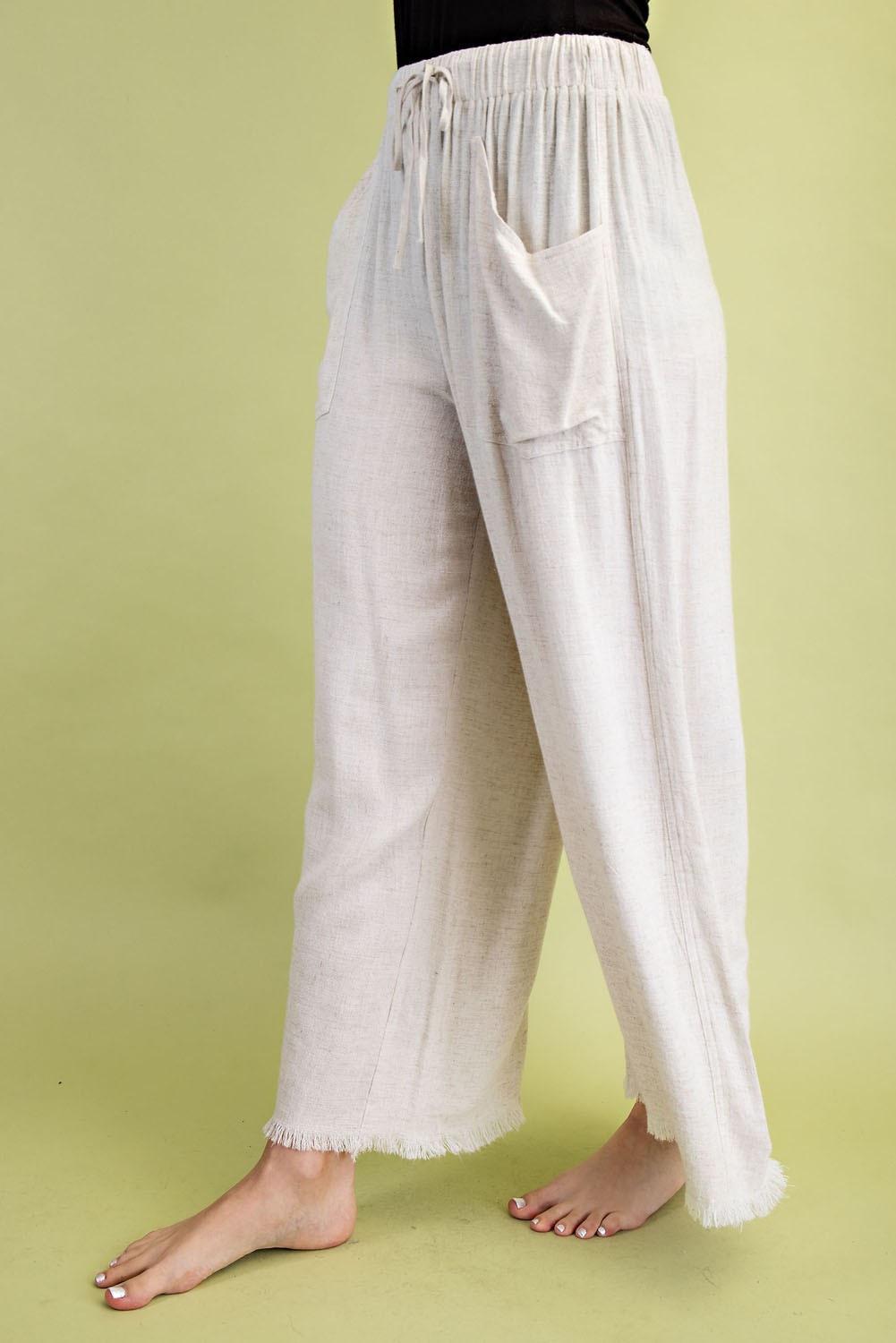 Oatmeal Frayed Cropped Pants