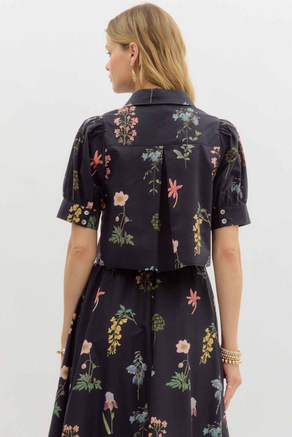 Black Floral Two Piece Midi Set