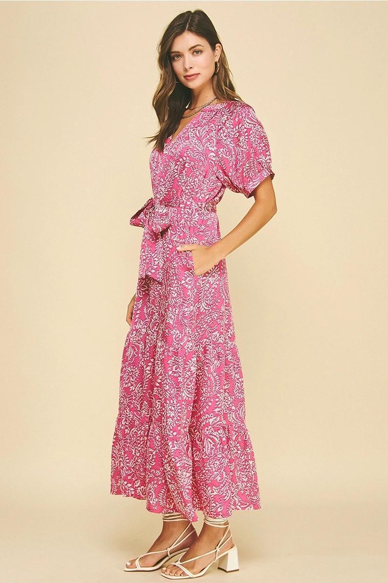 Magenta Damask Printed Maxi