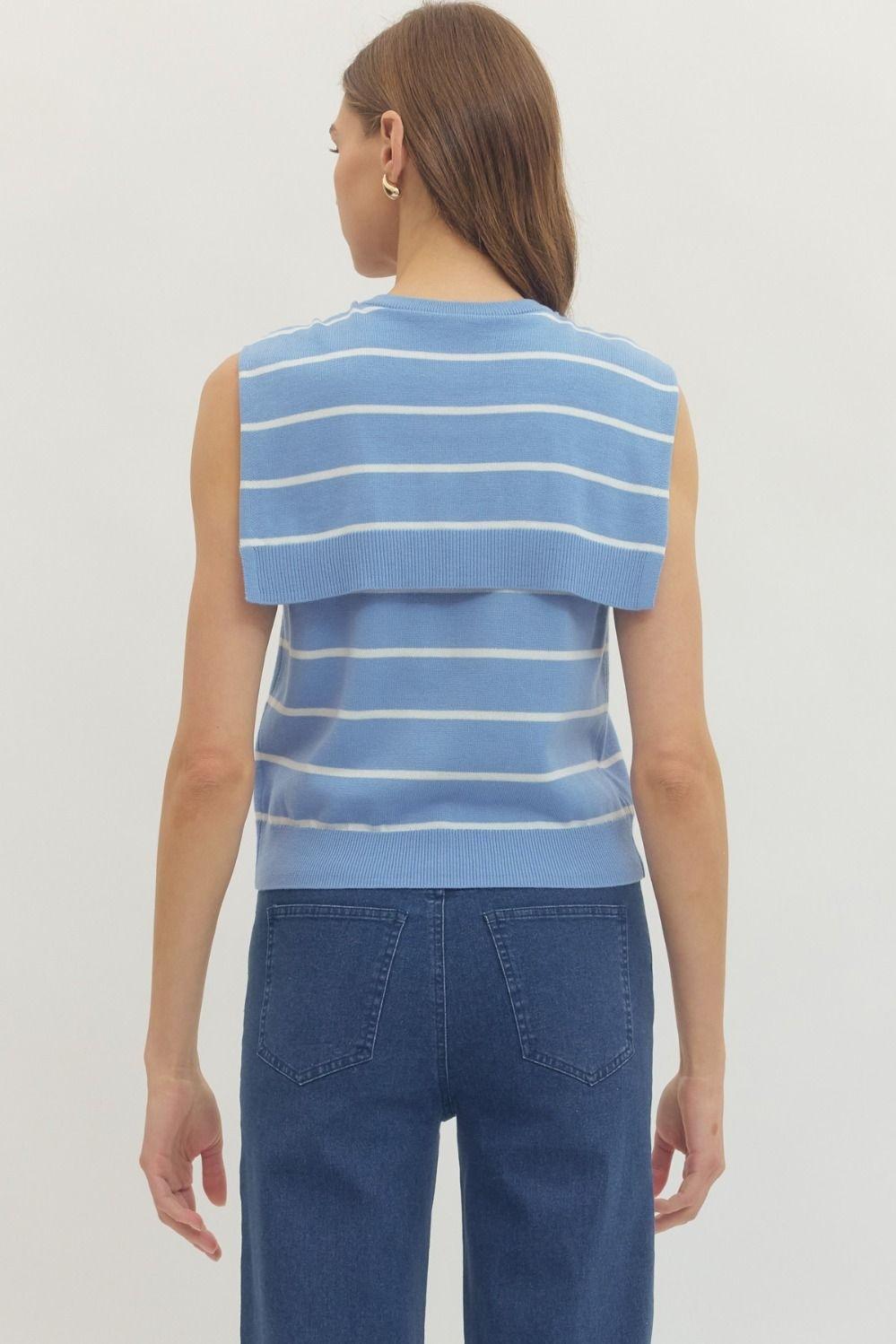 Sky Blue Striped Knit Top