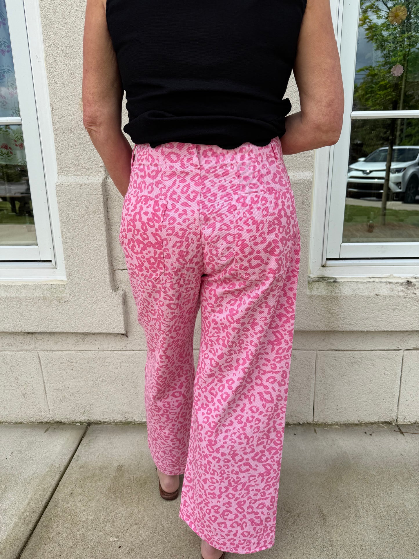 Pink Leopard Cropped Ankle Pants