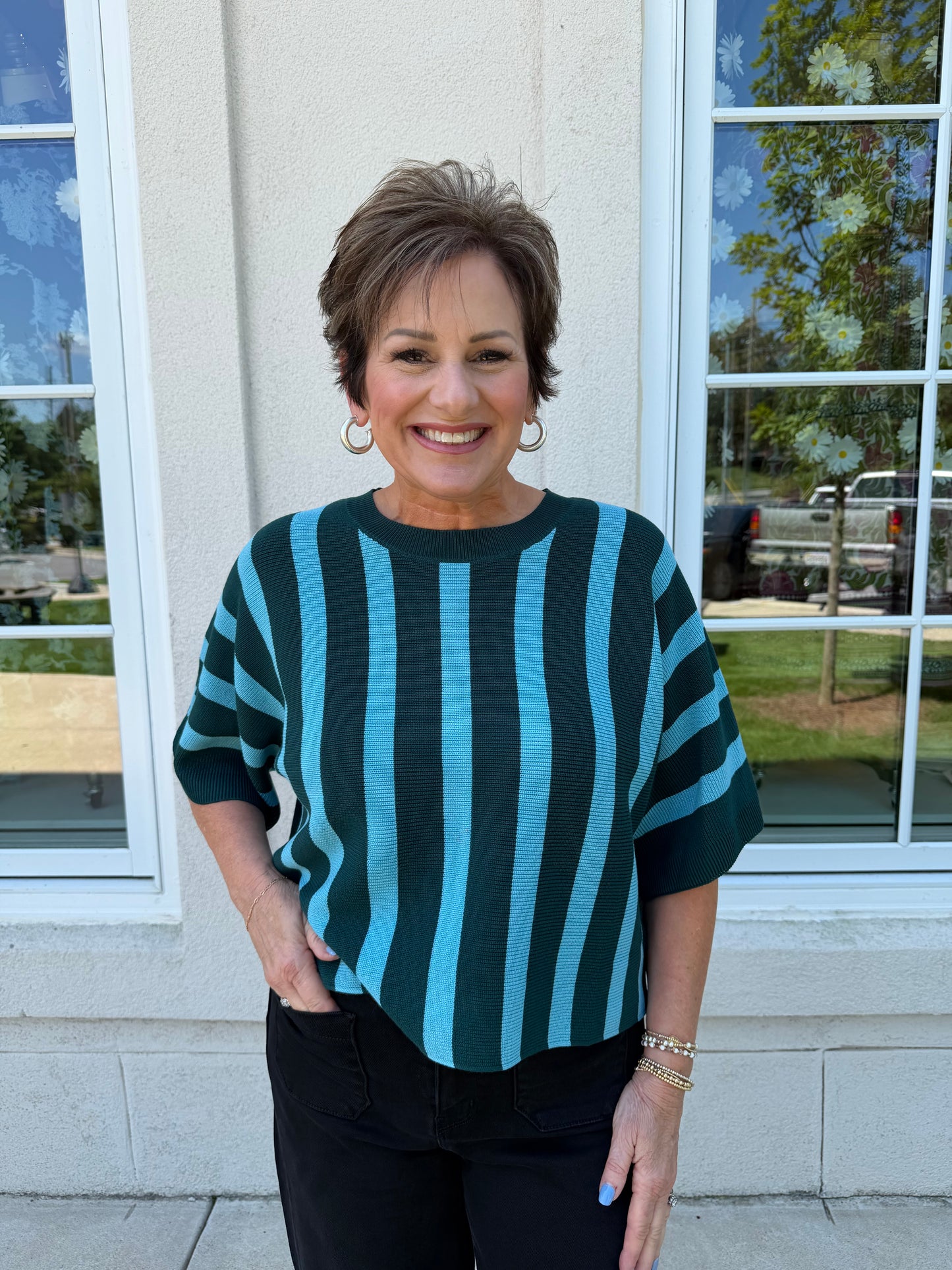Hunter Green and Blue Lightweight Top