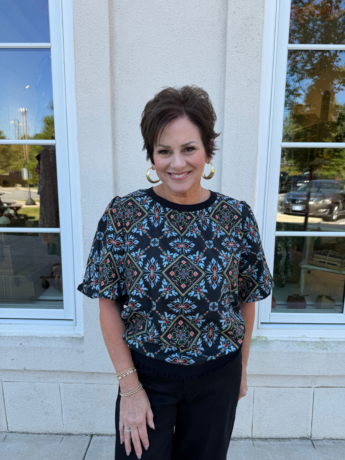Black with Multi Embroidered Print Top