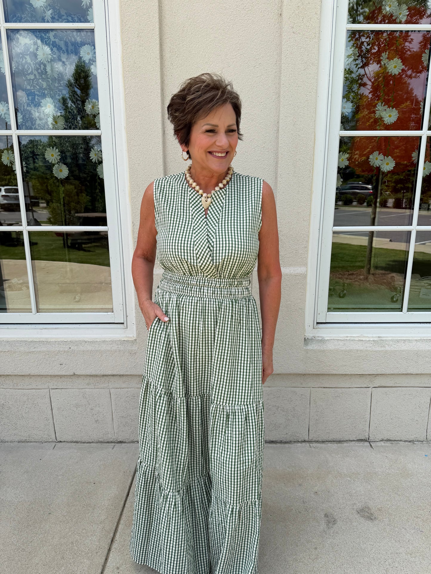 Green Gingham Tiered Maxi