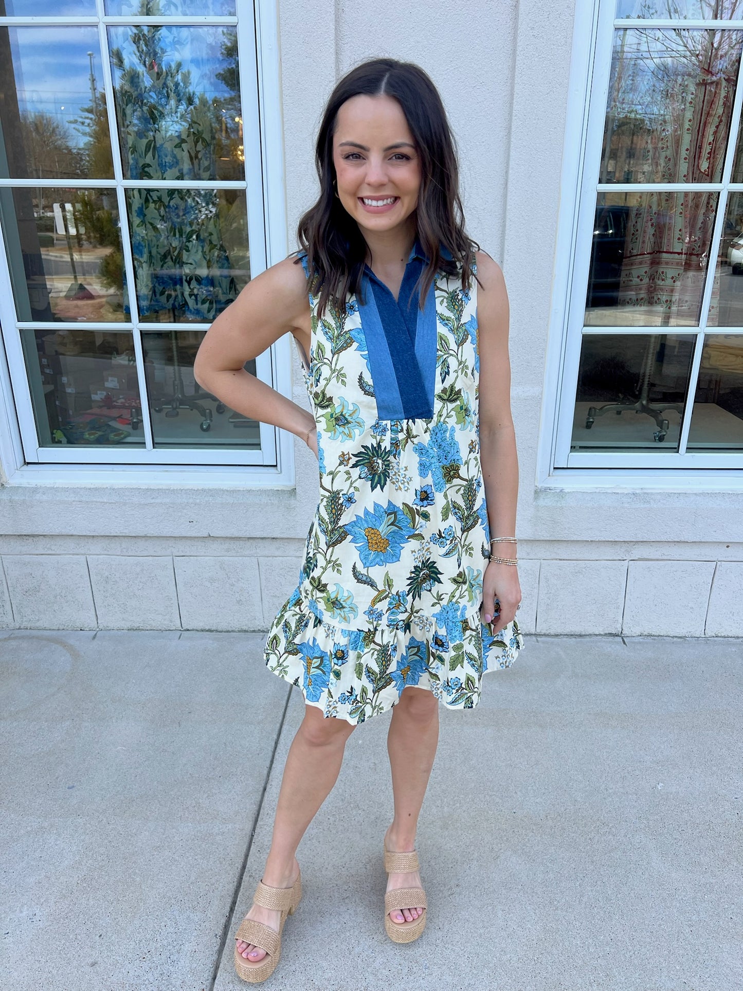 Blue Multi Striped Collar Dress