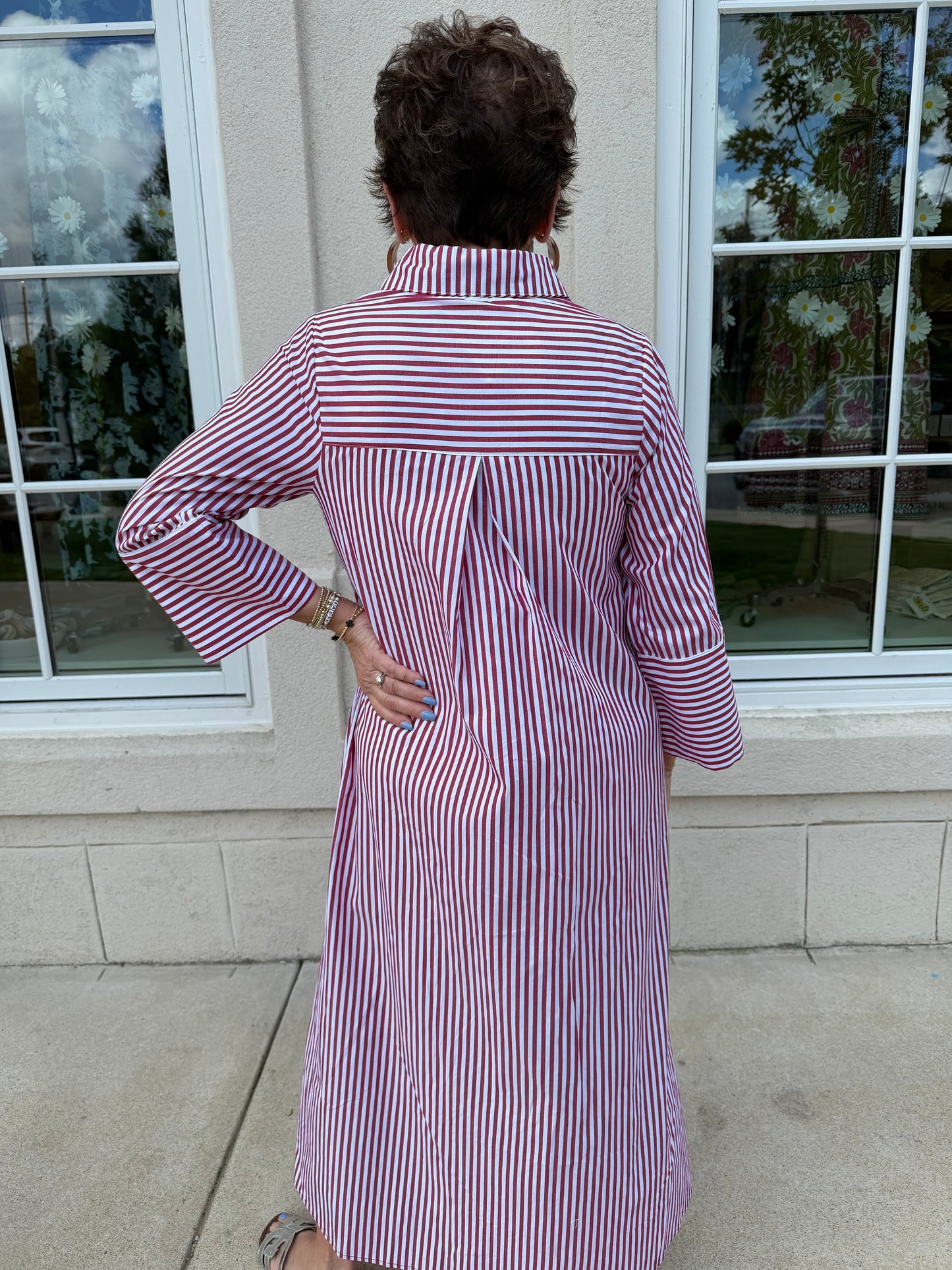 Crimson and White Collared Maxi Dress