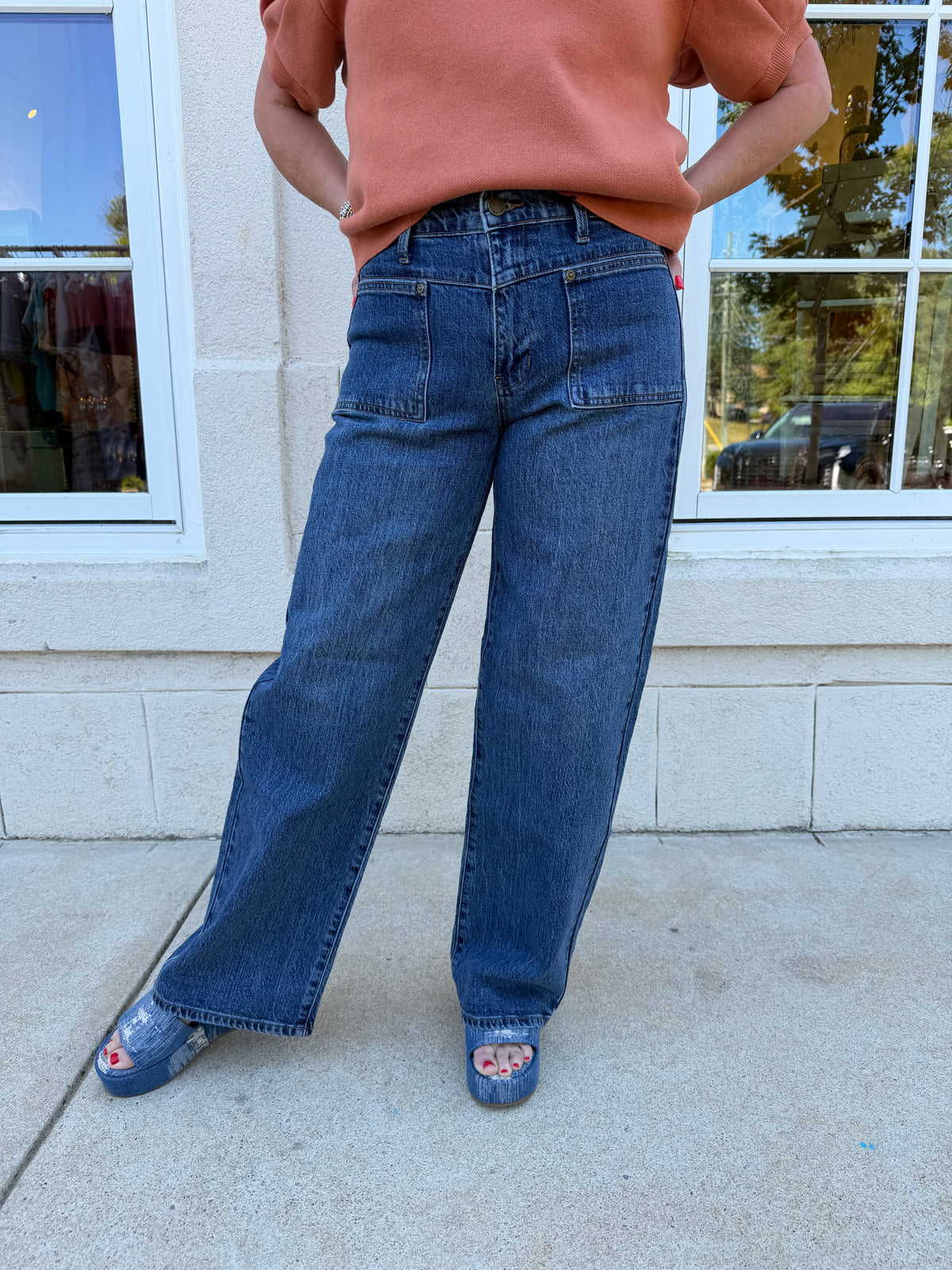 Dark Denim Square Pocket Straight Jean