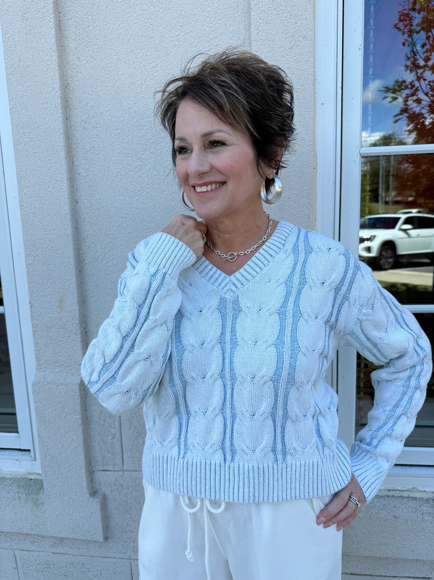 Frosted Sky V-Neck Sweater