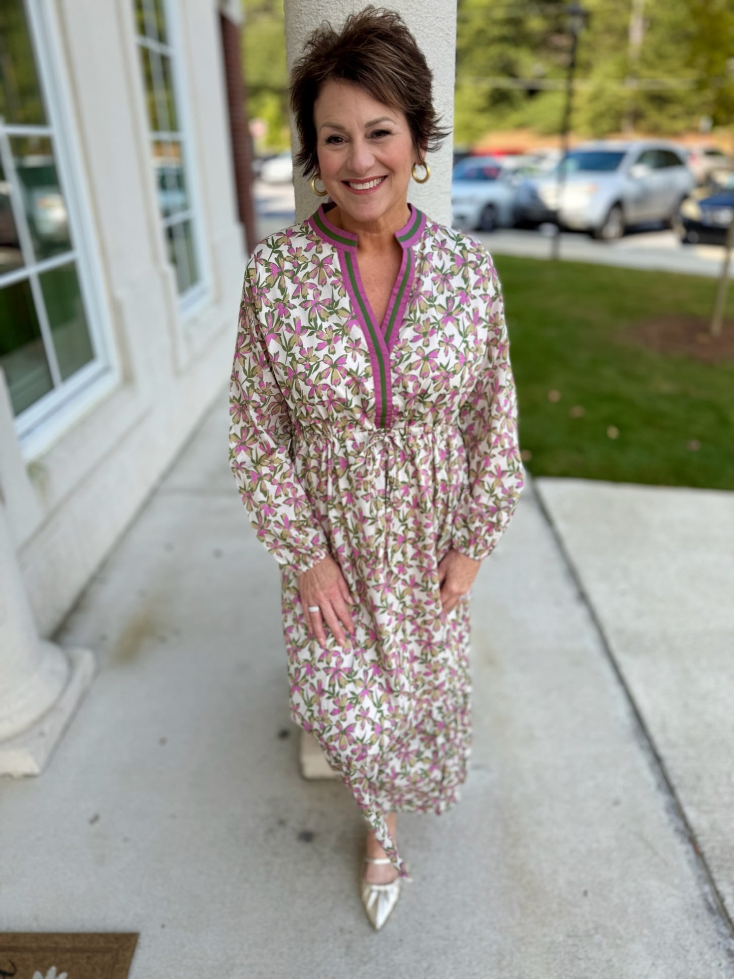 Green Tiered Floral Midi