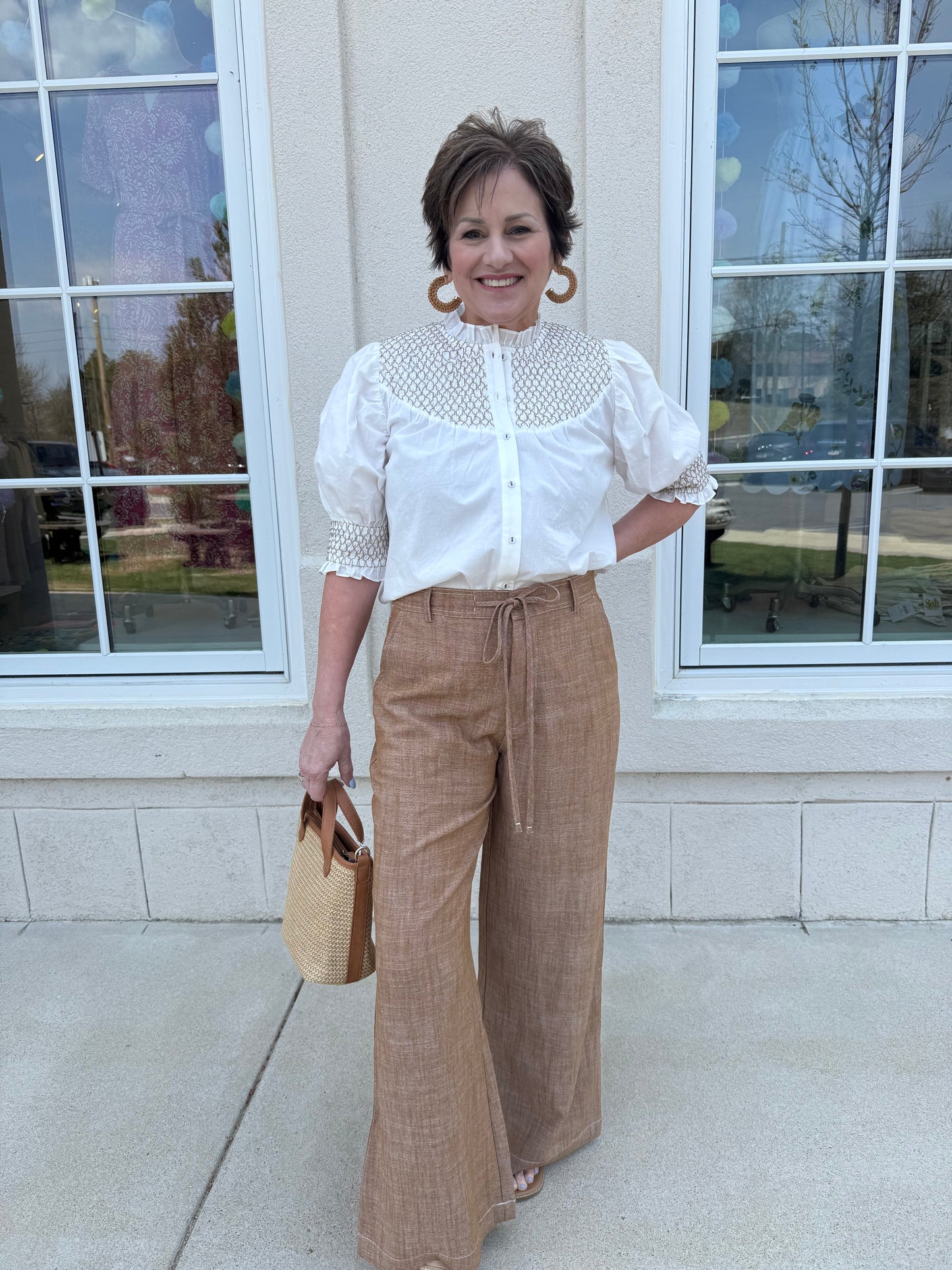 Coconut Brown Wide Leg Linen Blend Pant