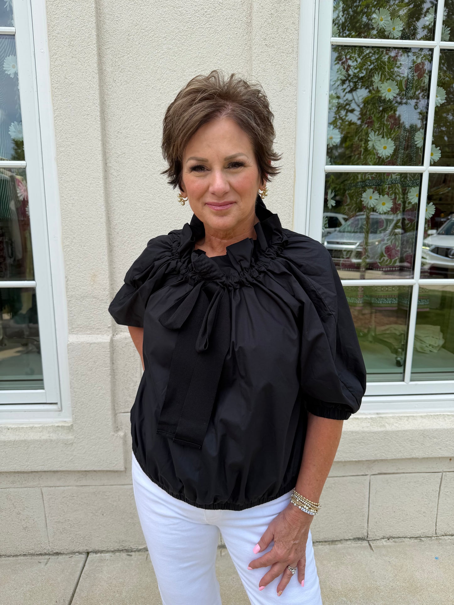 Black Ruffle Detail Top