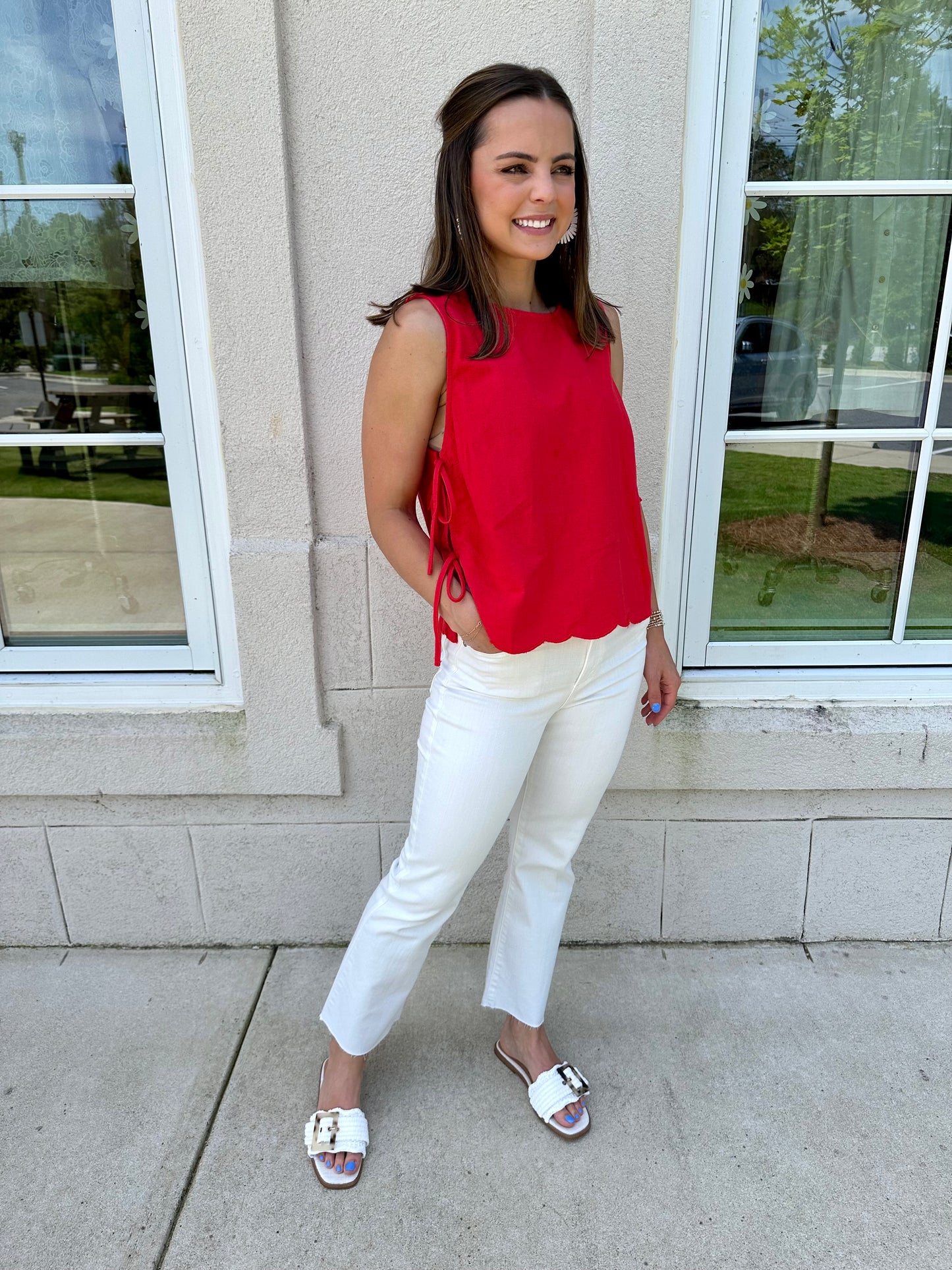 Cherry Cotton Tank with Ties