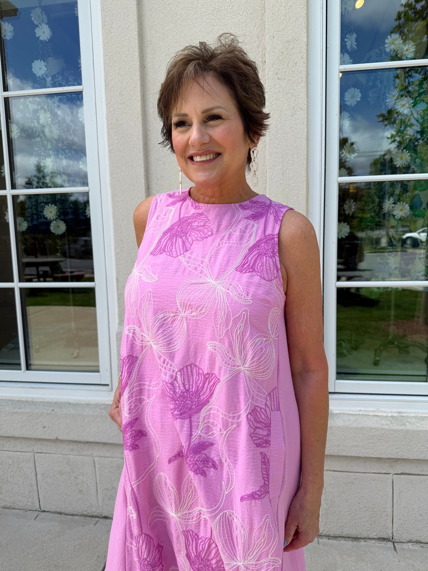Peony Midi Dress with Embroidery
