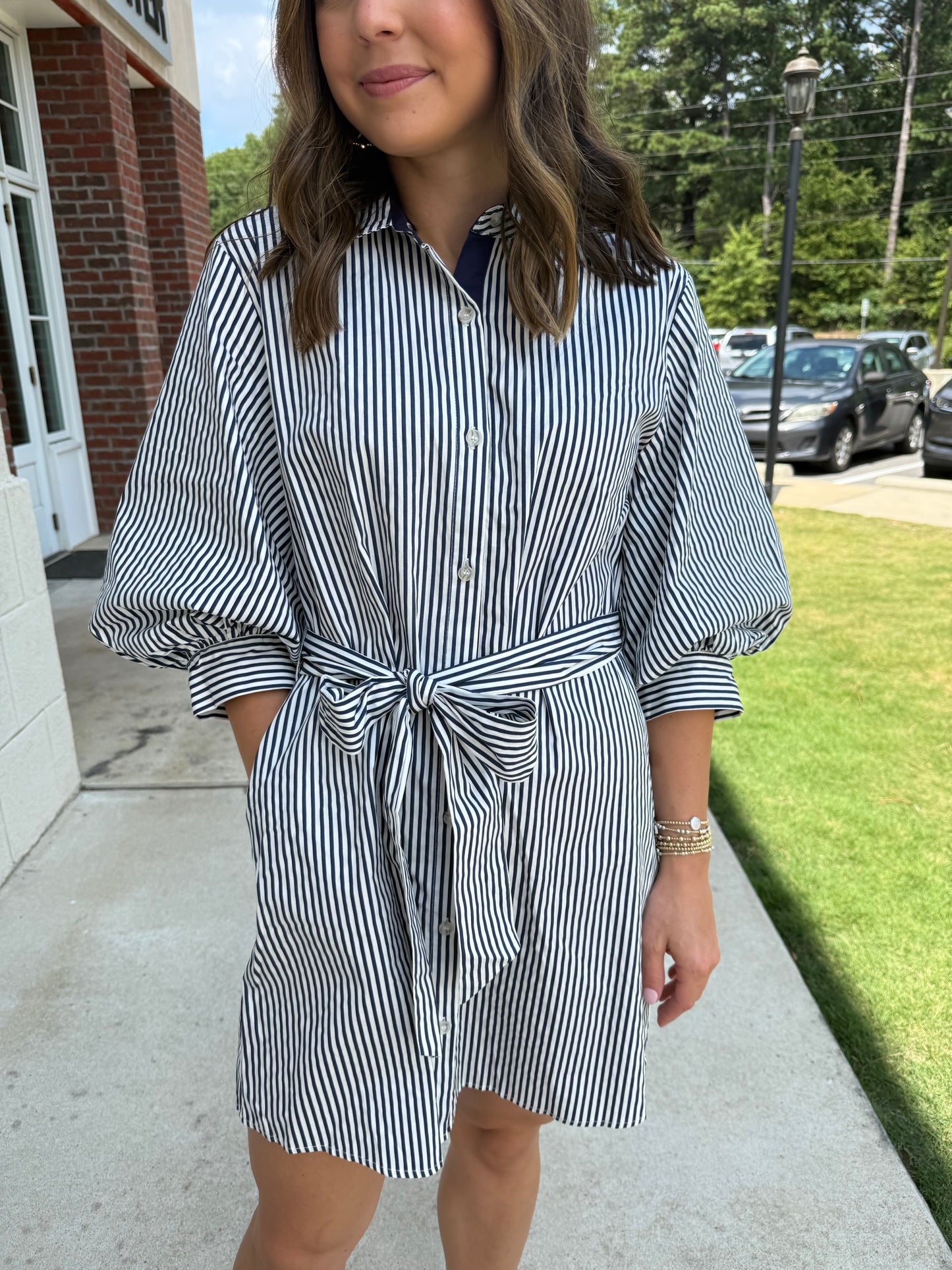Navy Striped Shirt Dress