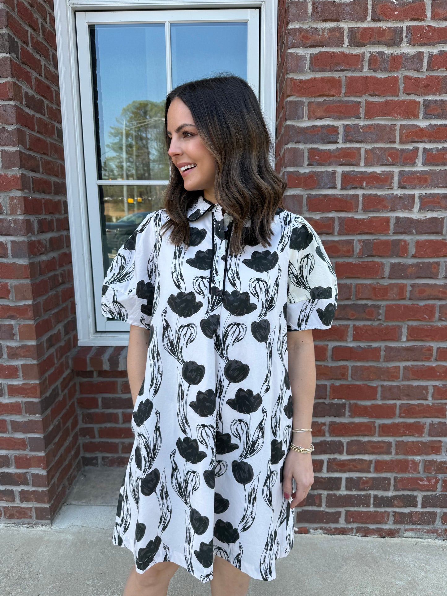 Cream and Black Cotton Dress