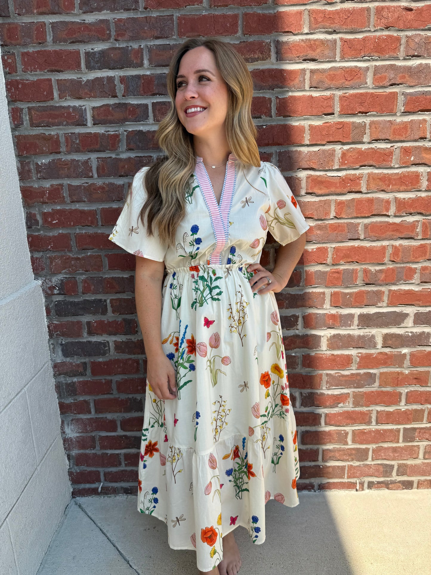 Cream Mixed Floral Print Midi