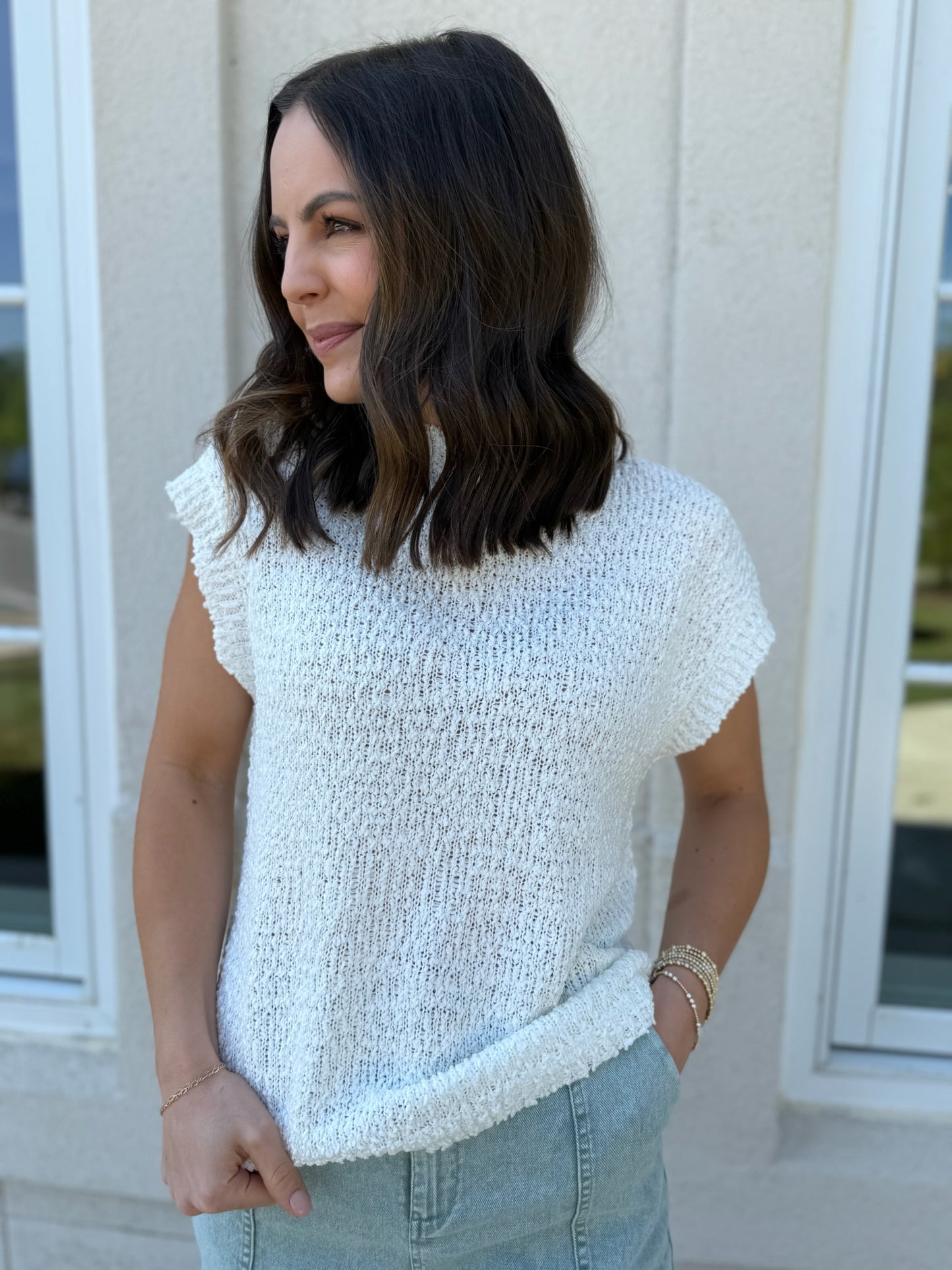 White Loose Knit Sweater Tee