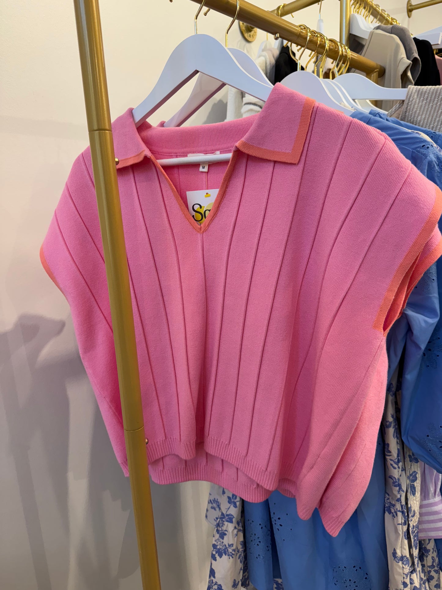 Punch and Coral Collared Sweater Top