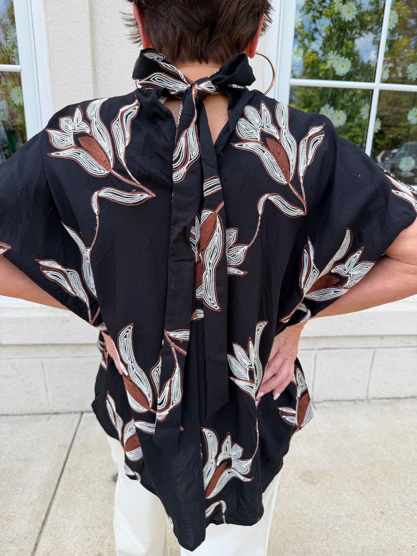 Black Floral Embroidered Blouse