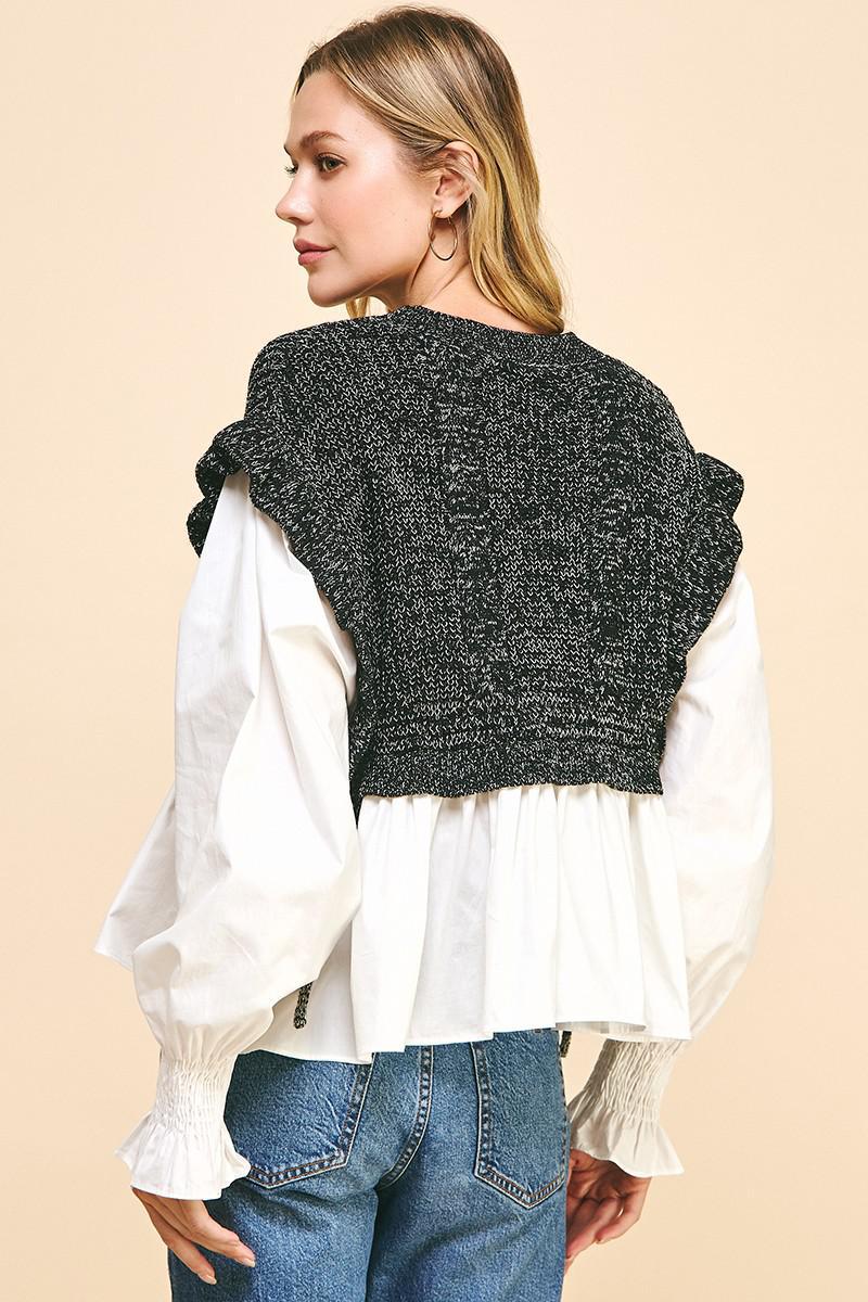 Black Knit Combo Blouse