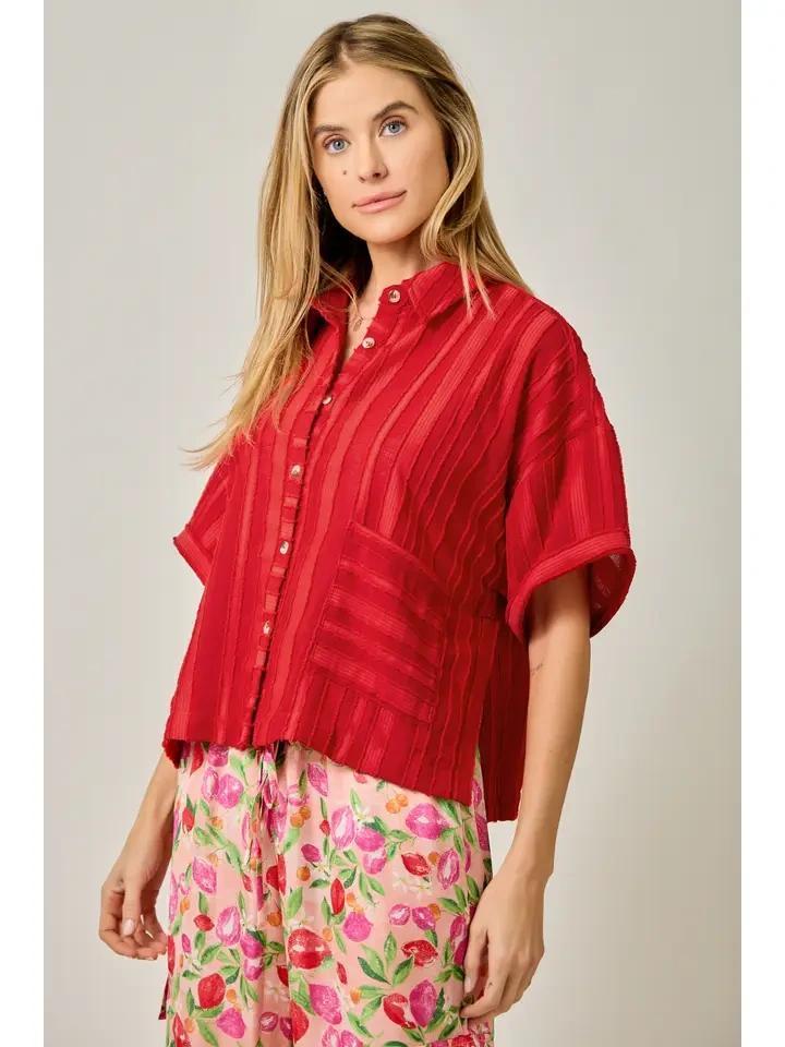 Pepper Red Textured Oversized Top