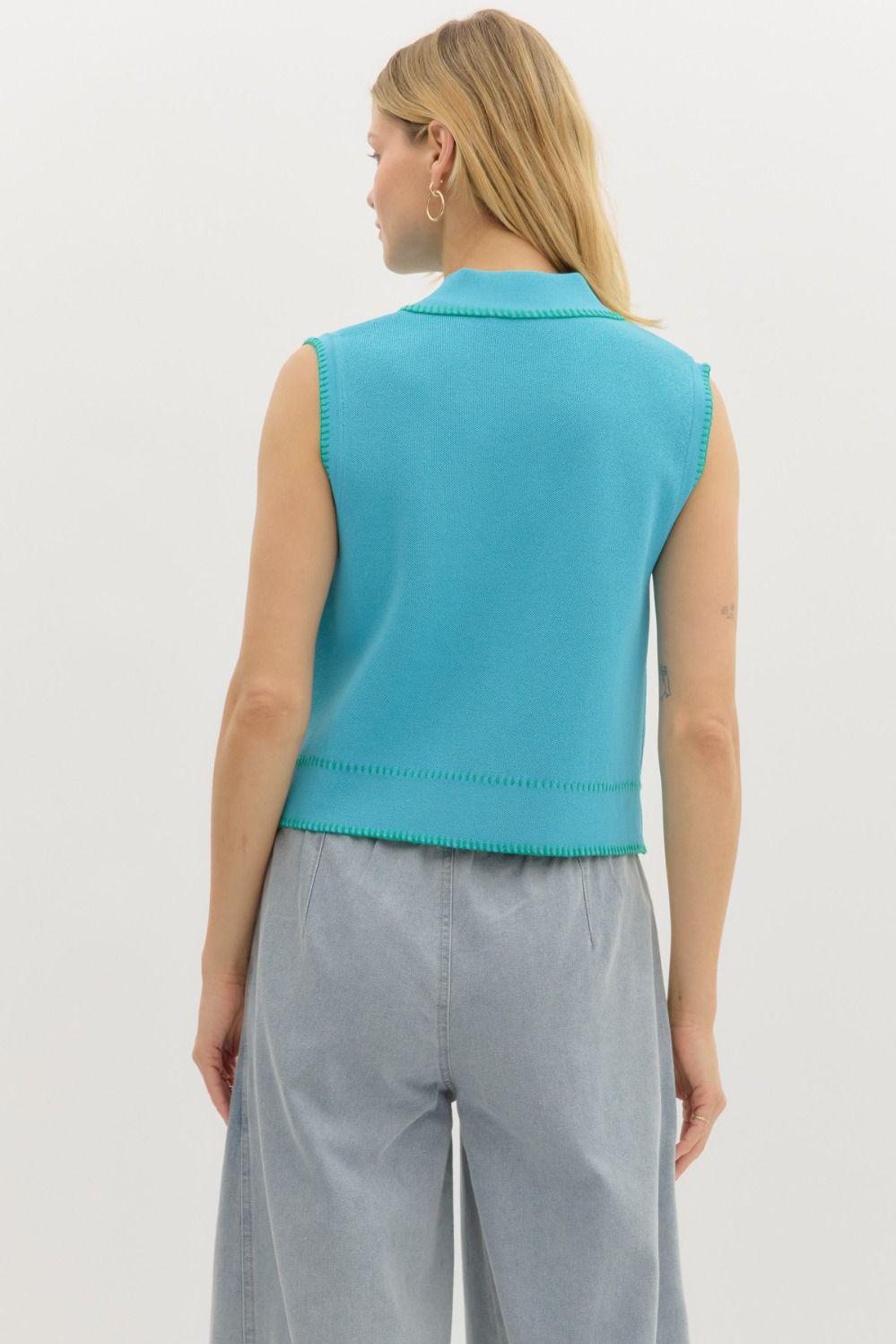 Blue and Lime Knit Pullover Top