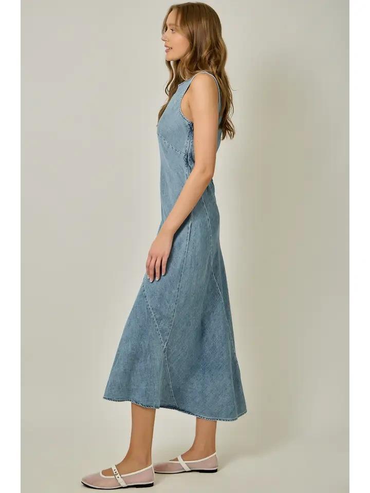 Dark Denim Bias Cut Midi Dress