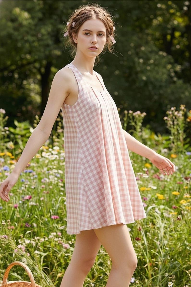 Dusty Pink and Off White Gingham Mini