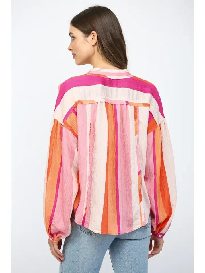 Pink Multi Stripe Button Shirt