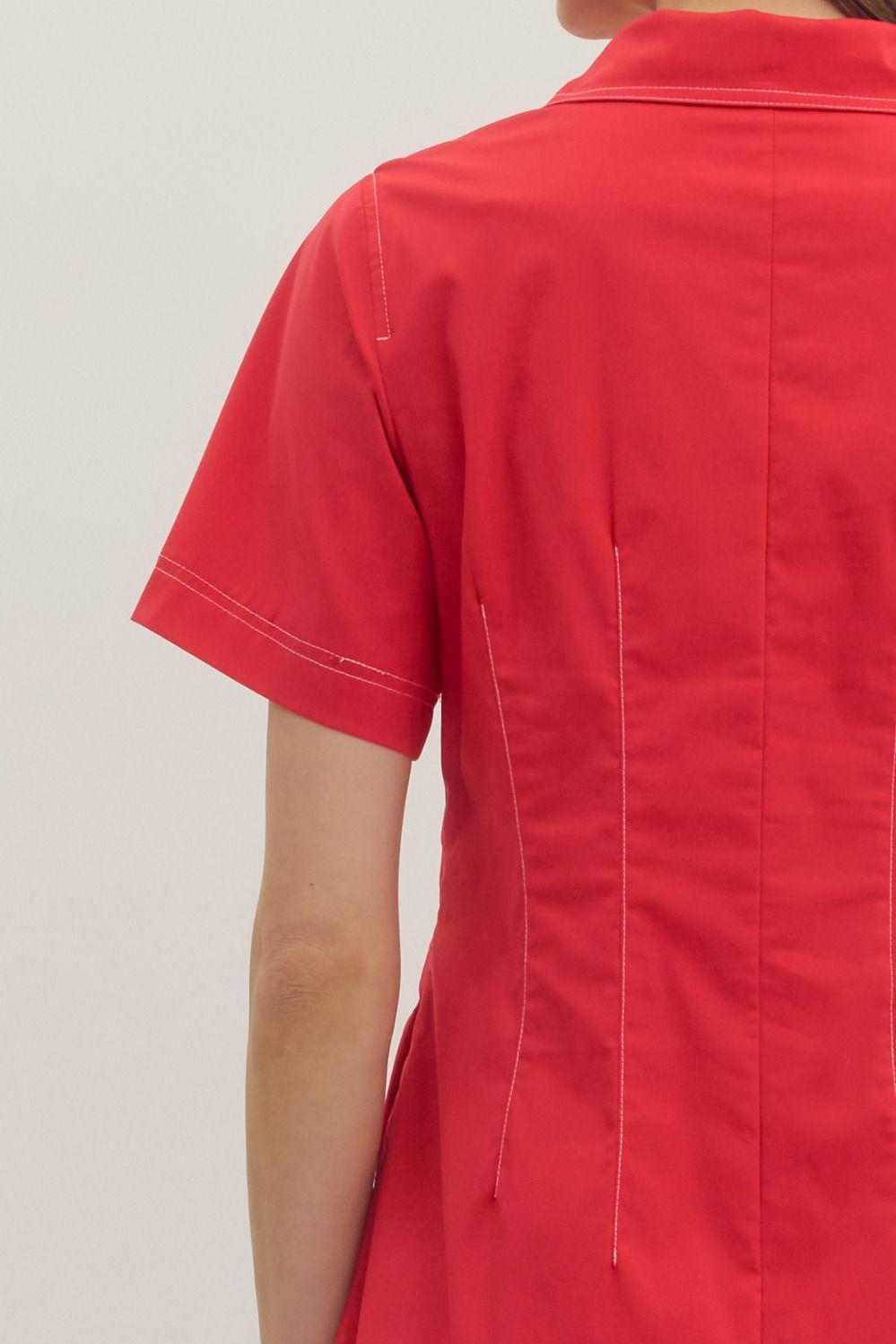 Red with White Stitch Detail Mini